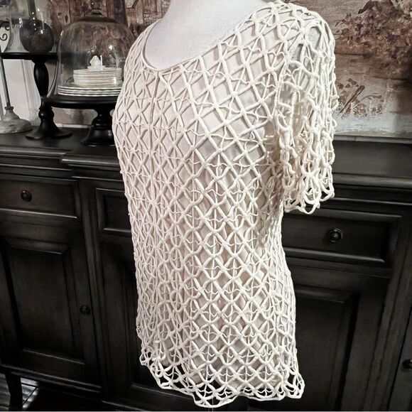 Dress Barn Cream Double Layered Short Sleeve Top size Large - Picture 3 of 7